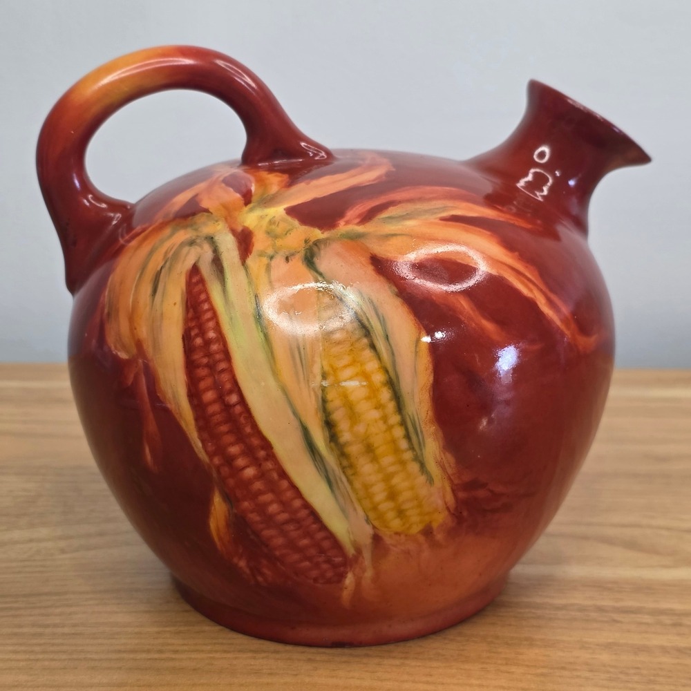 Antique‎ Corn Whiskey Jug Hand Painted Ceramic Decanter Austria 1900s
